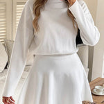 A-line High Waisted Elasticity Solid Color Round-neck Mini Dresses Sweater Dresses