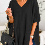 V Neck Loose Fit Solid Poncho Sweater