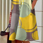 A-Line Long Sleeves Buttoned Pockets Printed Lapel Midi Dresses