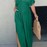 SLIT V-NECK EFFORTLESS MAXI LONG DRESS (BUY 2 FREE SHIPPING)