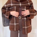 SHORT CHECK KNIT COAT WITH SCARF DETAIL