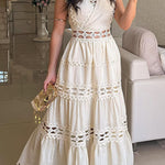 Eternal Grace Crochet Cutout Lace Trim A-line Maxi Dress
