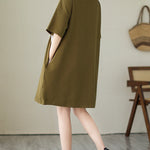 Loose Short Sleeves Split-Joint Round-Neck Mini Dresses