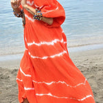 Striped tie-dye bubble half-sleeve V-neck casual dress