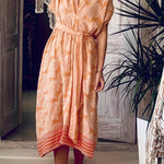 KAFTAN DRESS WITH BELT "KOCHYLI" CORAL