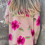 Apricot Powder Floral Print Pocketed Open Front Cardigan