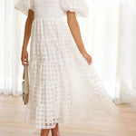Fashionable One-Shoulder Chiffon Puff Sleeve Swing Midi Dress