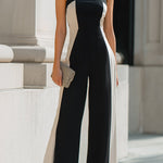 Halter Neck Contrast Panel Wide-Leg Jumpsuit
