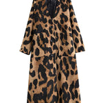 Long Sleeves Loose Buttoned Leopard Pockets Split-Joint V-Neck Outerwear Trench Coats
