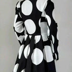 A-line High Waisted Buttoned Contrast Color Pleated Polka-Dot Lapel Mini Dresses