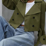 Double-breasted short belted trench coat