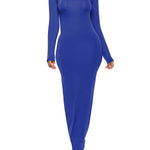 Bodycon Long Sleeves Solid Color High Neck Maxi Dresses