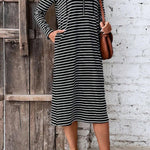 Striped hooded slim fashion long-sleeved dress