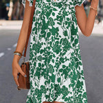 A-Line Ruffle Sleeves Printed Split-Joint Tied V-Neck Mini Dresses