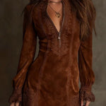 Lunori™ | Aurora Suede Mini Dress with Lace