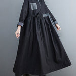 Original Loose Denim Split-Joint Tied Lapel Collar Long Sleeves Midi Dress
