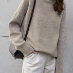 Casual Loose Long Sleeves Solid Color High-Neck Sweater Tops