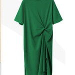 Original Solid Color Irregularity Pleats Midi Dress