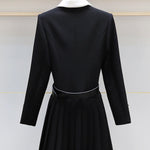 Elasticated Waist Long Sleeves Belted Buttoned Contrast Color Pleated Single-Breasted Lapel Mini Dresses Shirt Dress