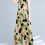 Loose Sleeveless Printed Split-Joint Round-Neck Maxi Dresses
