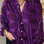 WOMEN'S SHIRRED VELVET BUTTON DOWN TOP