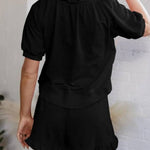 Women's Casual Half-zip Top and Ruffle Shorts Set