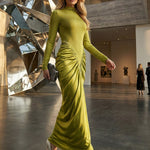 Bodycon Irregularity Pleated Split-Back Split-Joint Half Turtleneck Maxi Dresses