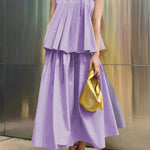 A-Line Loose Pleated Solid Color Round-Neck Vest Top