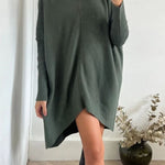 Perfect Winter Walks Knit Turtleneck High-low Hem Loose Midi Sweater