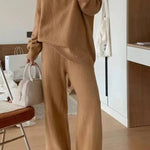 Casual Lapel Sweater and Wide-leg Pants Two-piece Suit
