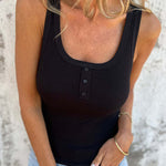 Solid Buttoned Stretch Rib Slim Fit Tank Top