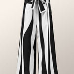 High Waisted Loose Striped Tied Waist Pants Trousers
