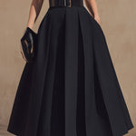 Belted High-Neck Pleated Maxi Dress