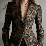 Quiet Luxury Paisley Jacquard Wrapped Lapels Fitted Blazer