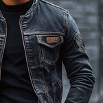 Men's Vintage Washed Baseball Collar Slim Fit Denim Jacket