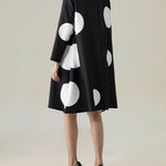 Long Sleeves Loose Asymmetric Buttoned Polka-Dot Tied Mock Neck Jackets&Coats Midi Dresses Outerwear