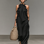 Women's Minimalist Linen-blend Sleeveless Maxi Dress With Ruffle Details