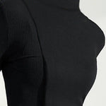 Skinny Solid Color Split-Joint High Neck T-shirts