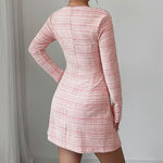 A-Line High Waisted Buttoned Contrast Color Plaid Square-Neck Mini Dresses