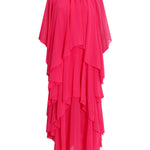 Loose Raglan Sleeve Solid Color Tiered Stand Collar Maxi Dresses