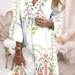 V-neck printed lace stitching bohemian casual holiday dress