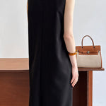 Loose Sleeveless Solid Color Round-Neck Midi Dresses