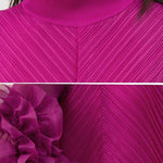 Long Sleeves Loose Embroidered Pleated Solid Color Round-Neck Midi Dresses