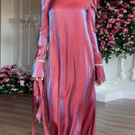 A-Line Long Sleeves Pleated Solid Color Tied Waist Zipper Round-Neck Maxi Dresses