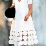 A-line Loose Solid Color Split-Joint Tasseled V-neck Midi Dresses