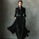 Women's Black Blend Textured Pleated Vintage Maxi Dress