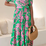 Elegant and trendy cross-neck V-neck wrap print dress