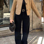 Lapel Button Up Pocketed Faux Suede Crop Jacket