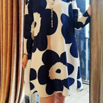 Long Sleeves Loose Flower Print Pleated Mock Neck Mini Dresses