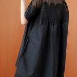 Original Solid Lace Split-Side Short Sleeve A-Line Mini Dress